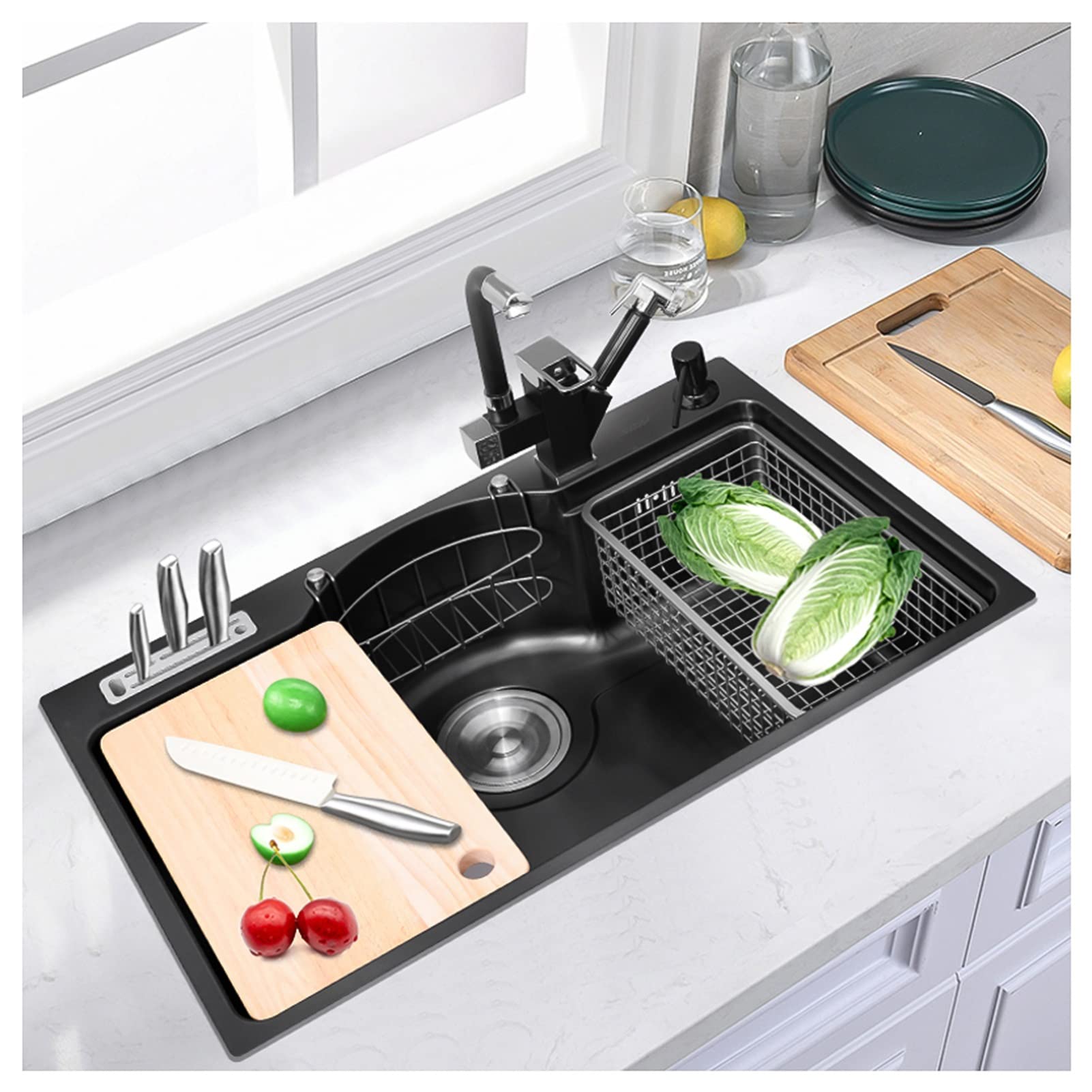 Sddpulse C Black Kitchen Sink,Bar Sink, 304 Stainless Steel Sink, Home Sink Vegetable Basin Single Sink, Drop-In Or Undermount Installation,-78X48x22cm