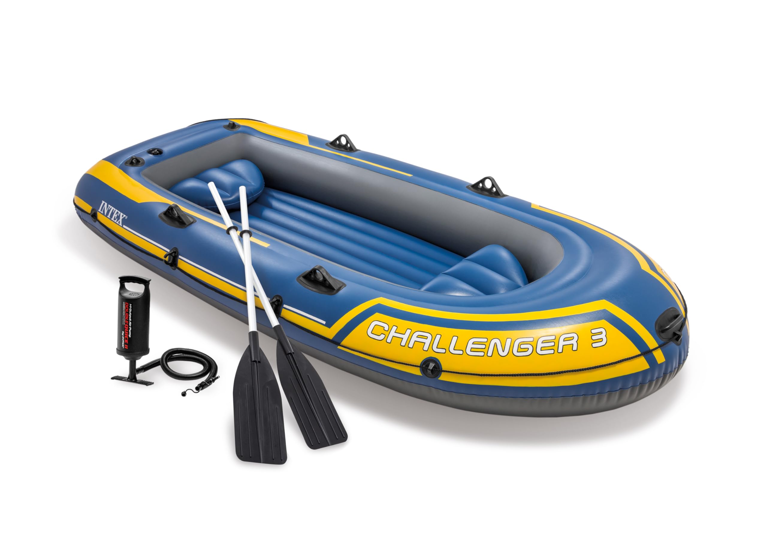 INTEX Challenger Inflatable Boat Series: Includes Deluxe Boat Oars and High-Output Pump – SuperStrong PVC – Triple Air Chambers – Welded Oar Locks –