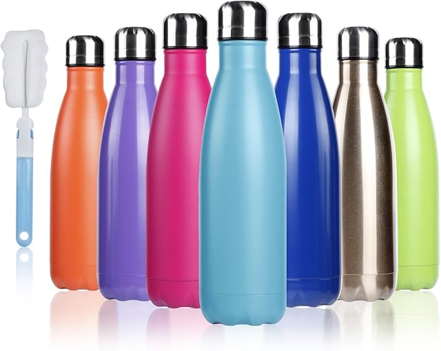 BOGI 17oz Insulated Water Bottle Double Wall Vacuum Stainless Steel Bottle Leak Proof keeps Hot and Cold Drinks for Outdoor Sports Camping Hiking Cycling, Comes with a Cleaning Brush Gift (D blue)