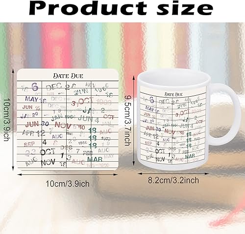 Miniatura 3 de Newtay Juego de 3 piezas de regalo divertido para bibliotecario, incluye tarjeta de fecha de vencimiento, taza de café, posavasos vintage para fecha