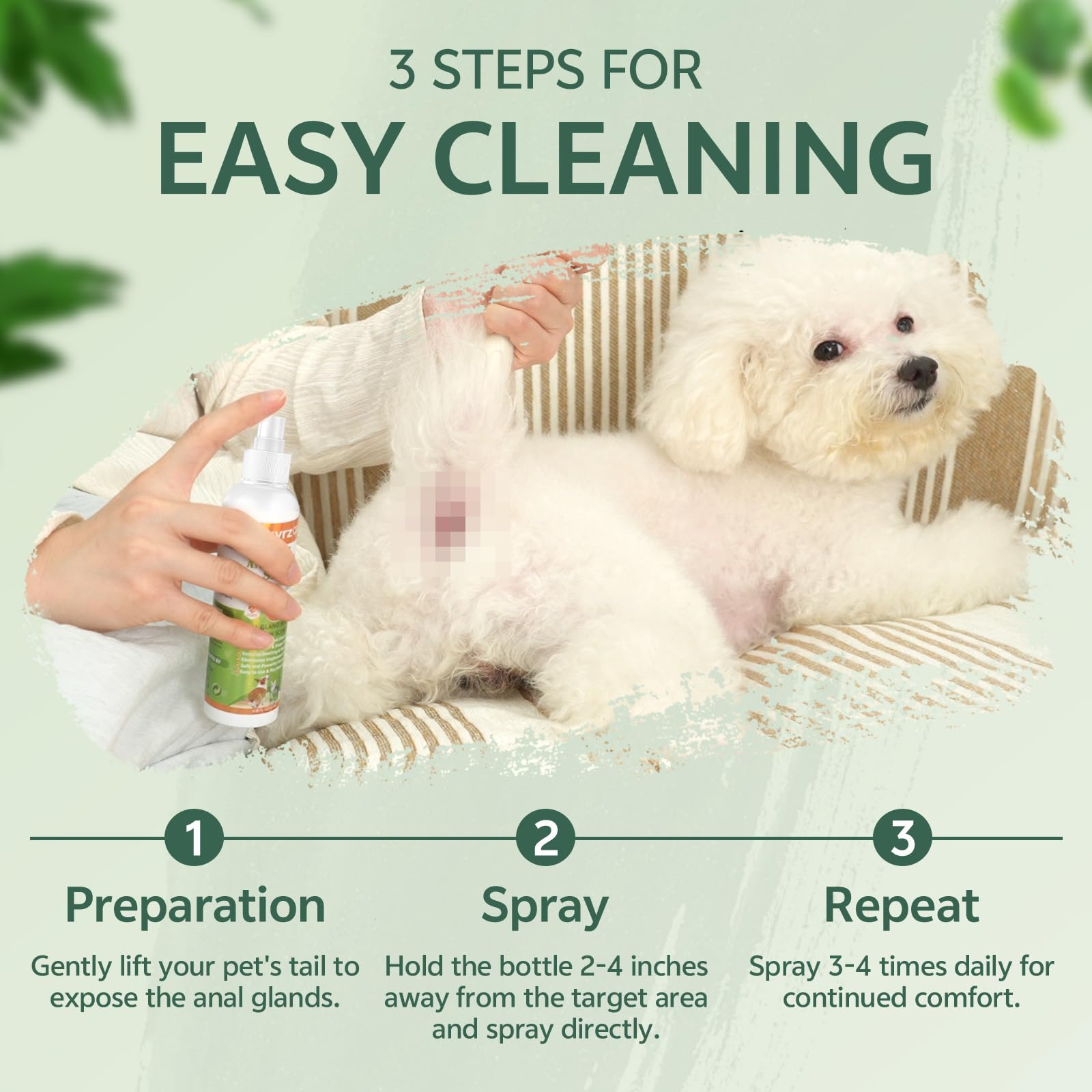 puyrzoe Spray natural para las glándulas anales para todas las mascotas, detiene el patinaje, elimina los olores, el enrojecimiento de las glándulas anales, alivia la picazón, cómodo para las