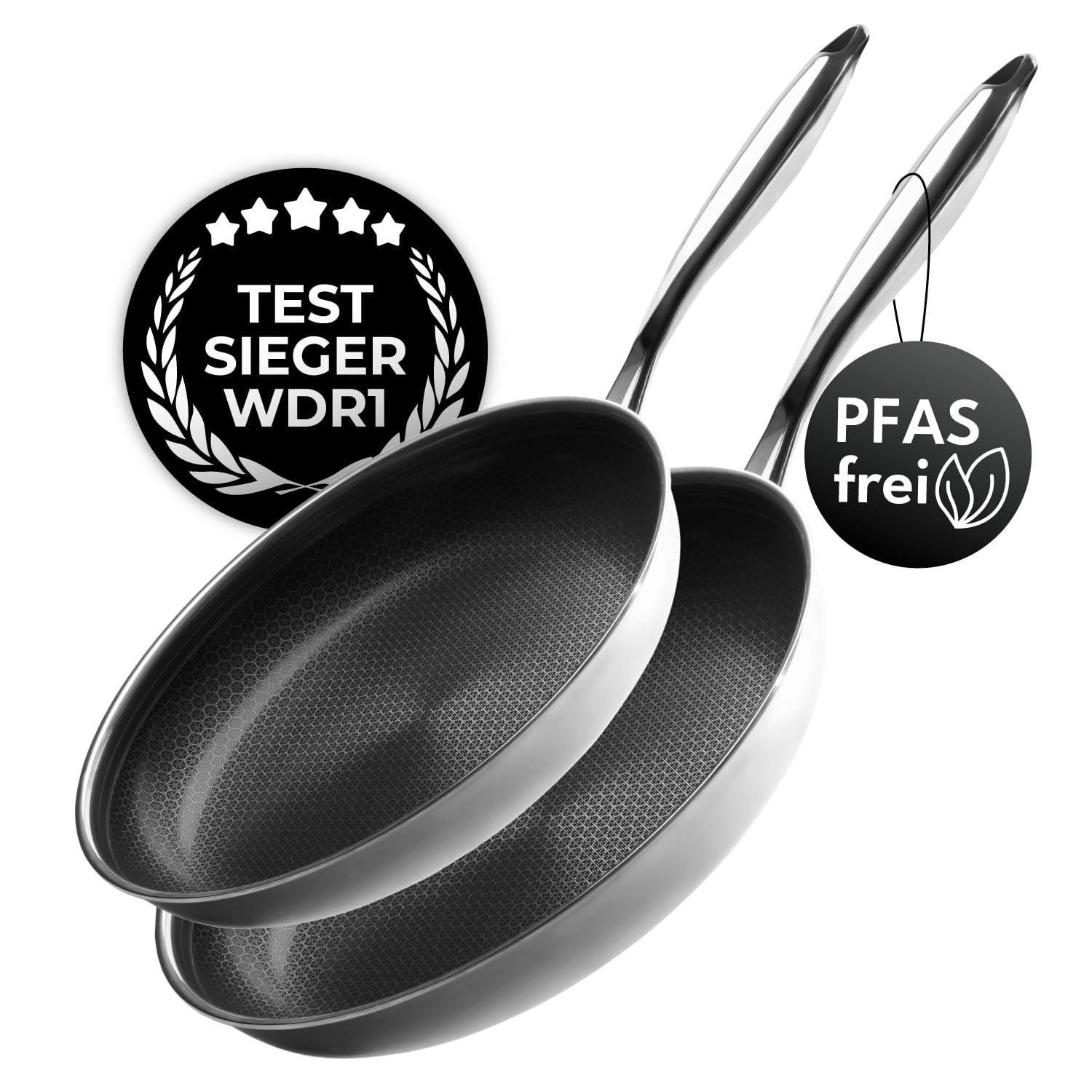Onyx Cookware Pfannenset 24+28 cm – Beschichtete Induktionspfannen Set | Für alle Herdarten; kratzfeste Antihaft-Oberfläche; 3-Schicht Edelstahl/Aluminium; PFAS-frei; ofenfest bis 260 °C