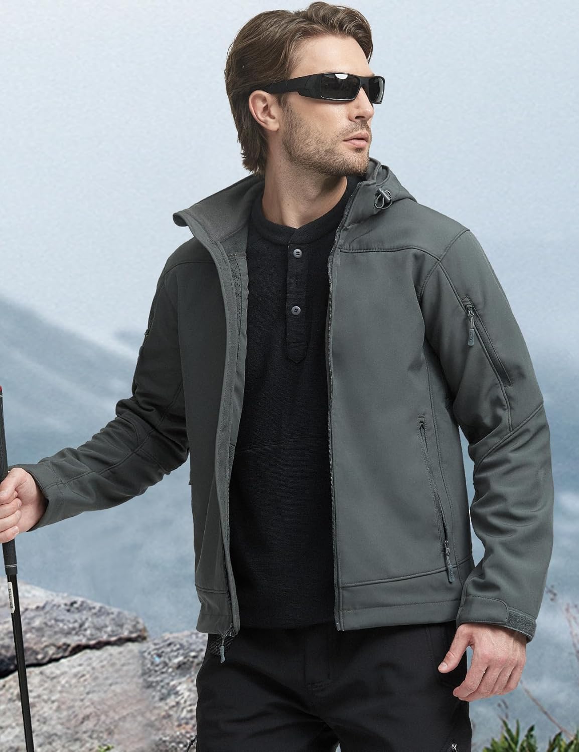 FREE SOLDIER Men's Softshell Hiking Jacket Waterproof Hooded Tactical Hunting Jacket - Image 5