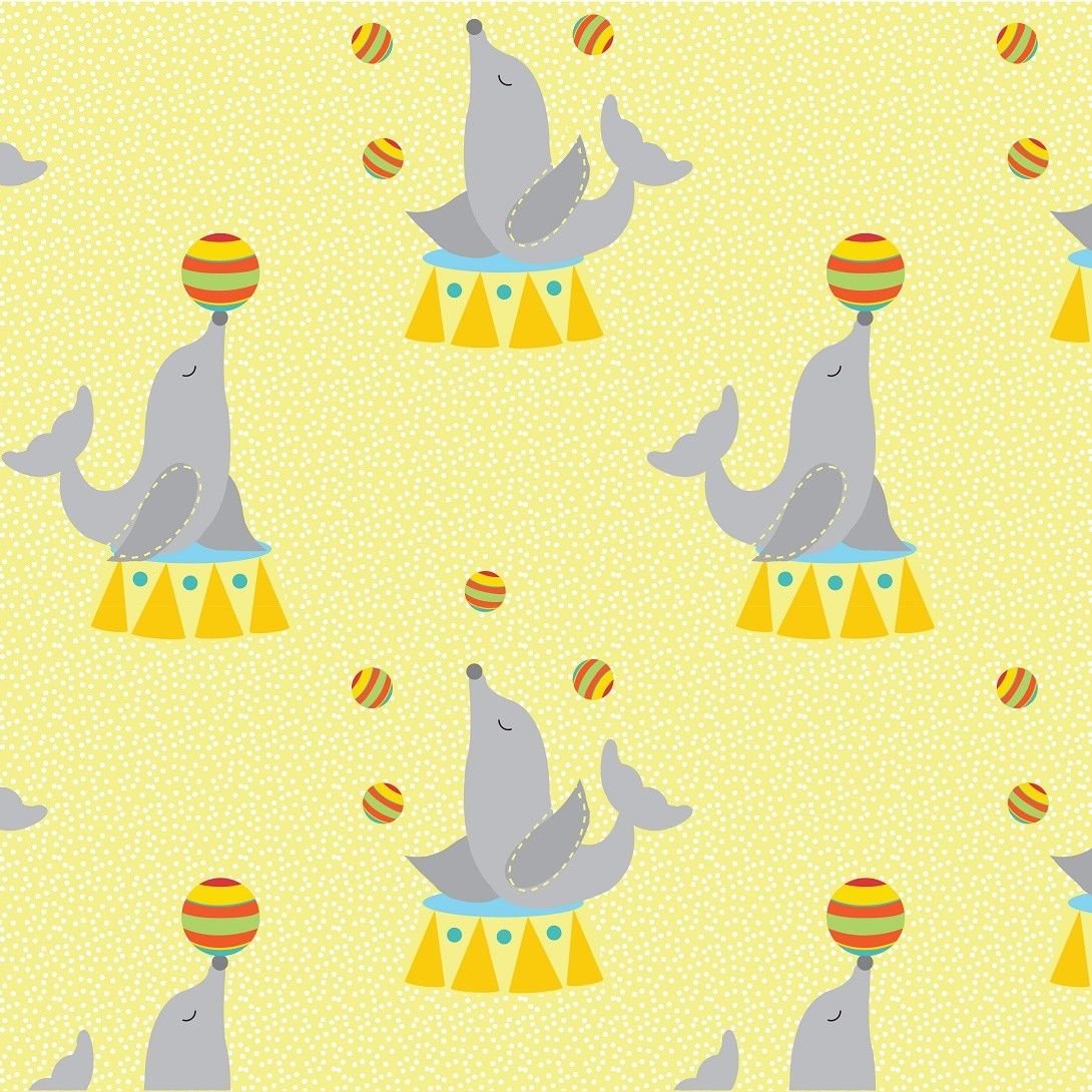 Balsara's Yellow/Grey Sea Lions - 1 Fat Quarter (48Cm X 55Cm)100% Cotton Quilting Fabrics Circus Tent Material Animals Ringmaster Buntings Patchwork Kids Summer Bedding Elephants Lion Star Fabric Dress Making