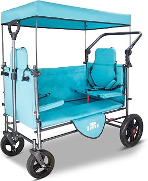 TMZ Collapsible Wagon Cart with Side-Opening Seat Conversion Design, Foldable Utility Wagon with 2 Seats, Heavy Duty Wagon 265 lbs Load Capacity Turquoise
