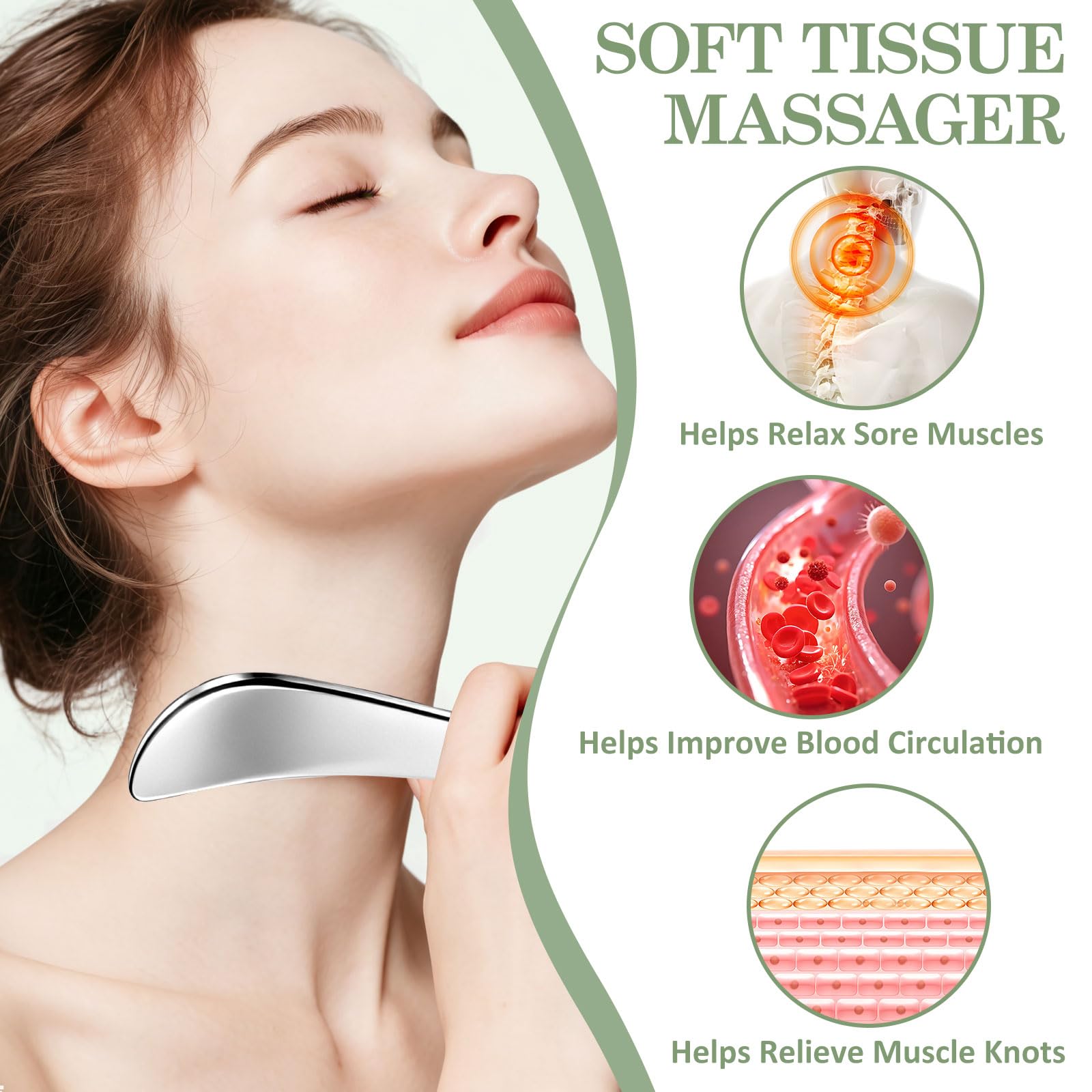 Outil de Massage Gua Sha 4 en 1 en Acier Inoxydable,Gua Sha pour tissus mous pour le Visage, les Yeux, le cou, le Corps