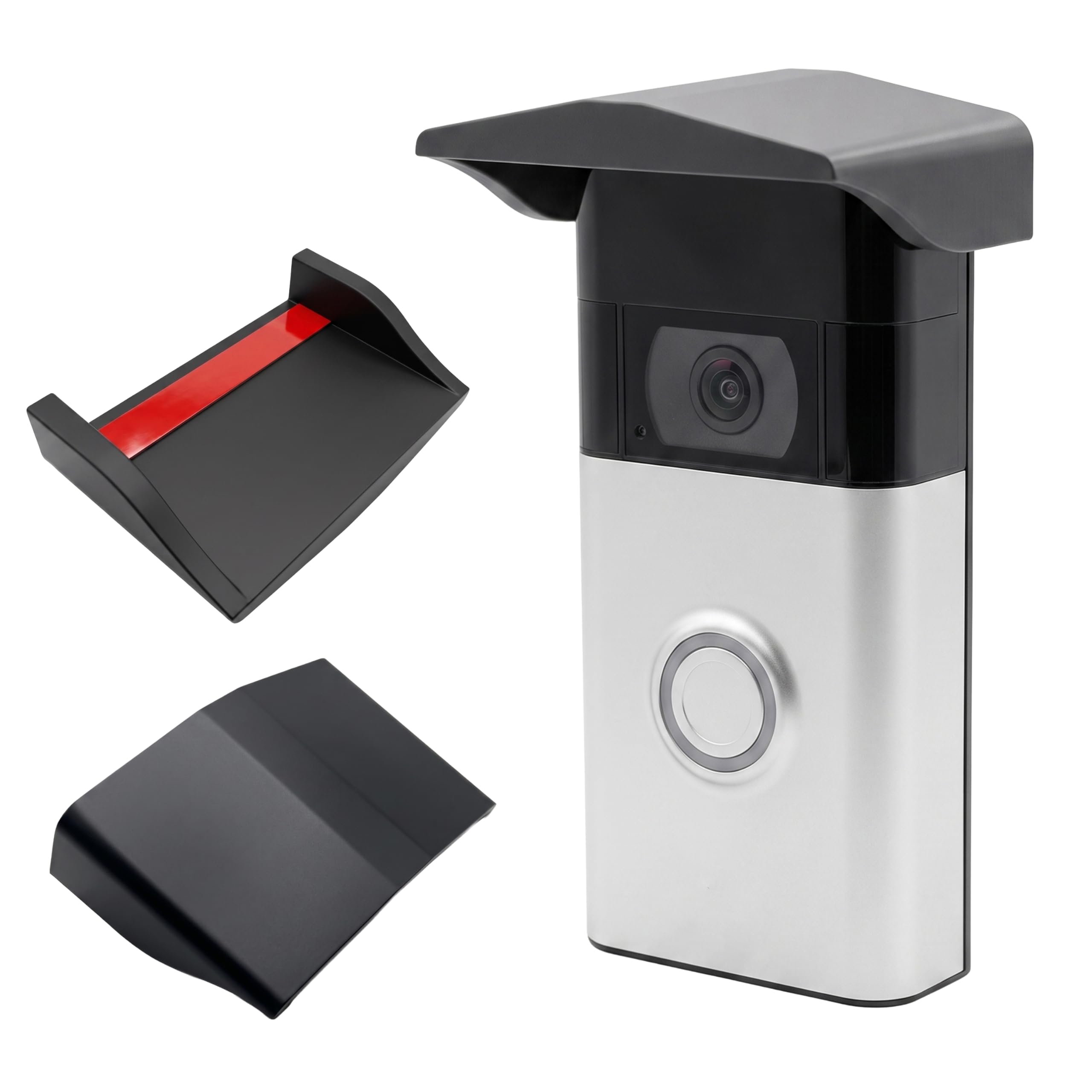 Decoralin Stick-On Rain Cover & Sun Visor Hat for Ring Video Doorbell (Gen 1, 2, 3, 3 Plus & 4), Weather Shield Roof, Easy Peel & Stick Install, No Drilling Required, Designed in Europe - Black