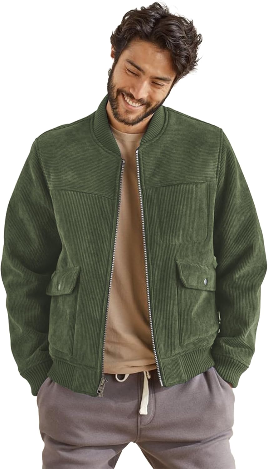 WEEN CHARM Men’s Corduroy Bomber Jacket Lightweight Varsity Windbreaker Jackets WEEN CHARM Men’s Corduroy Bomber Jacket Lightweight Varsity Windbreaker Jackets