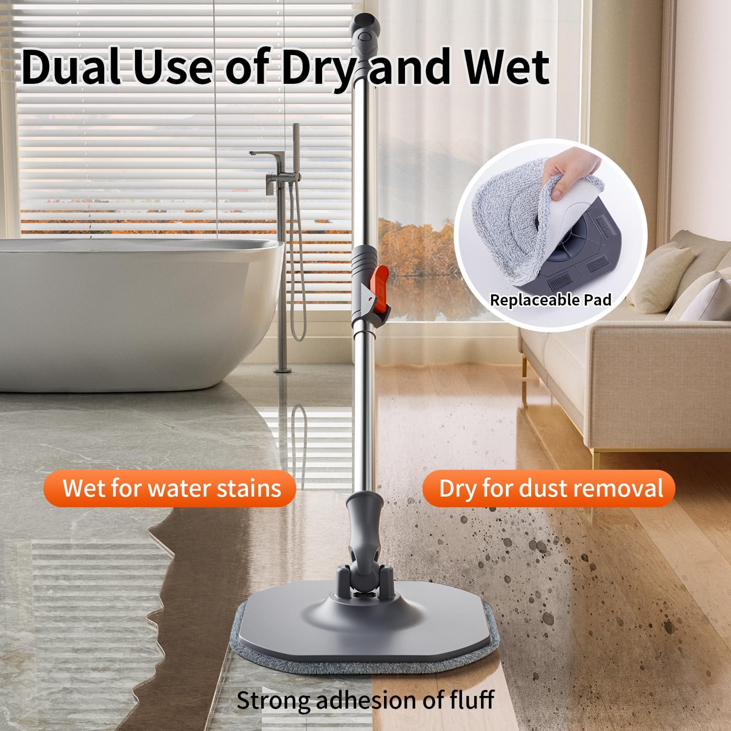 Spin Mop and Bucket Set with Separate Dirty and Clean Water,360° Spin Mop and Bucket System with Widening Foldable Handle,4 Replaceable Mop Pads,Square Mop for Floor Hardwood Tile Marble Wall Cleaning