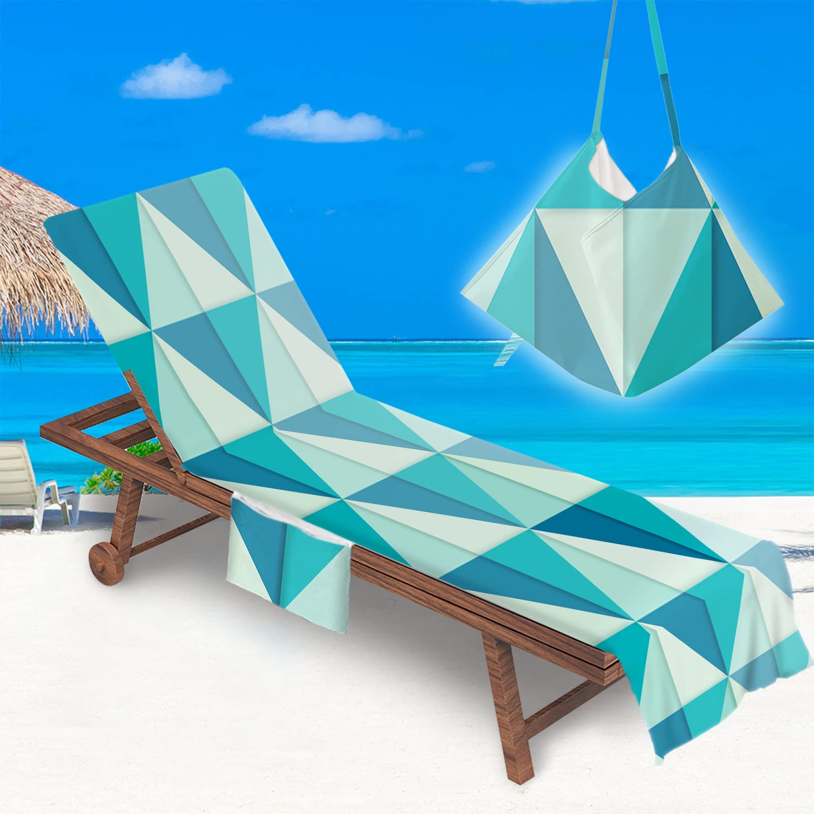 Surwin Sun Lounger Beach Towel with Pockets, Space Art Print Summer Beach Chair Cover Chaise Lounge Towel Cover Mate Sunbed Towels For Holiday Garden Outdoor Pool (75x210cm,Geometry)