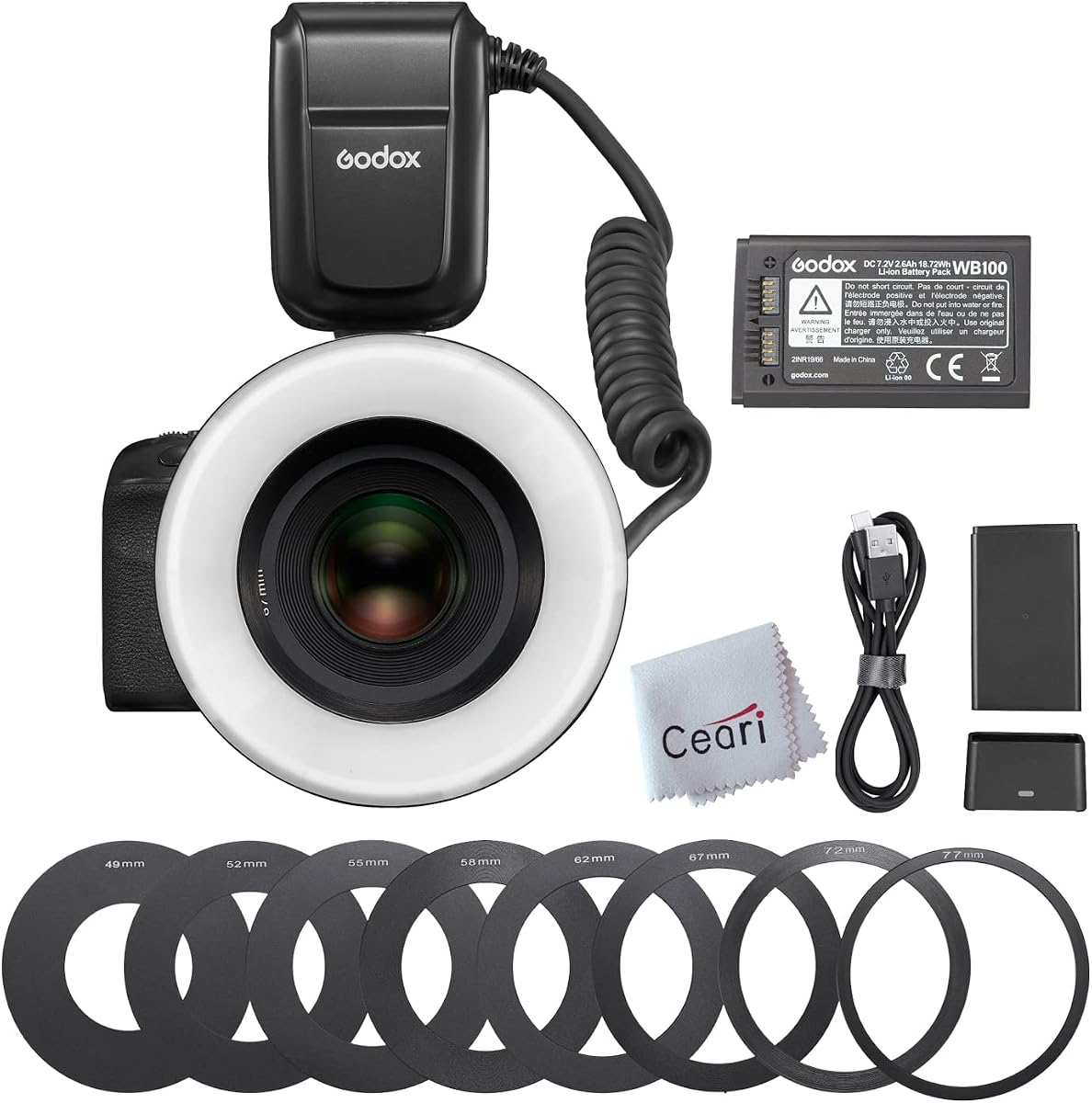 Godox MF-R76 76Ws 5000K Macro Ring Flash Speedlight with 8 Adapter Ring for Indoor Outdoor Macro Photography, Compatible with Canon Nikon Sony Pentax Fujifilm Olympus Panasonic Cameras