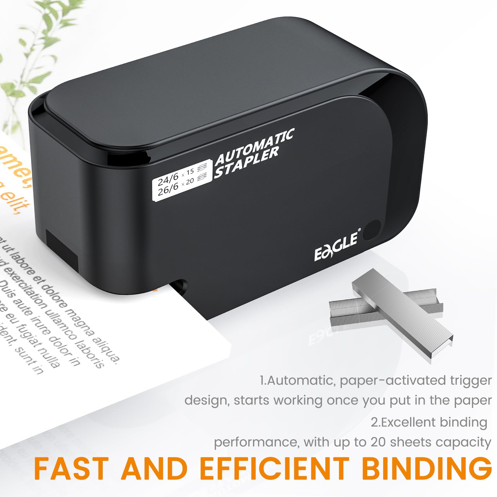 Eagle Elektrische stapler-heavy Pflicht Automatische Hefter, 20 Blatt Kapazität, Akku oder AC Powered, Schwarz (GB-Adapter)