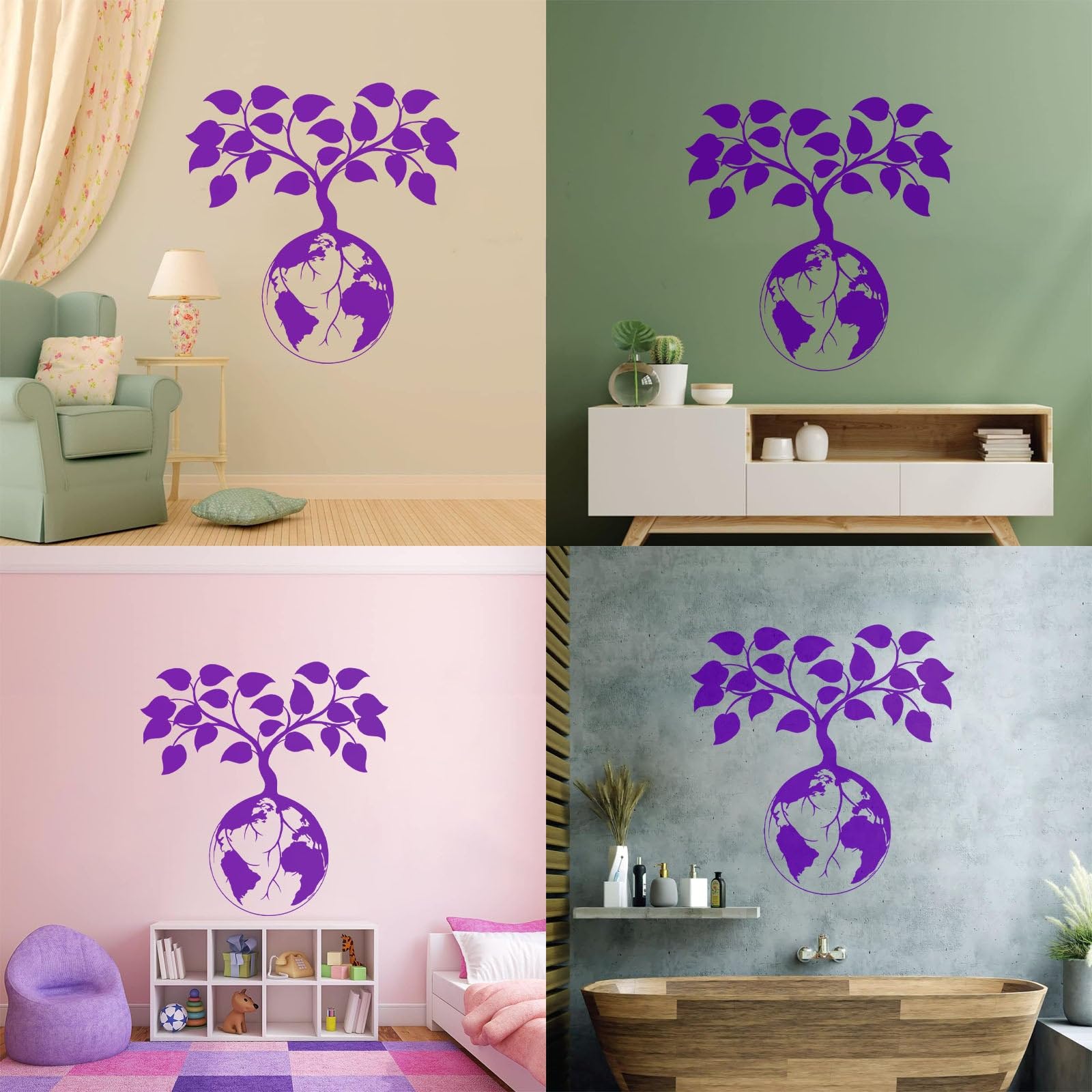 Natural World Art Wall Stickers Earth Tree Leaves Green Vinyl Family Wall Decal Living Room Decoration Removable Wallpaper Small - Image 3