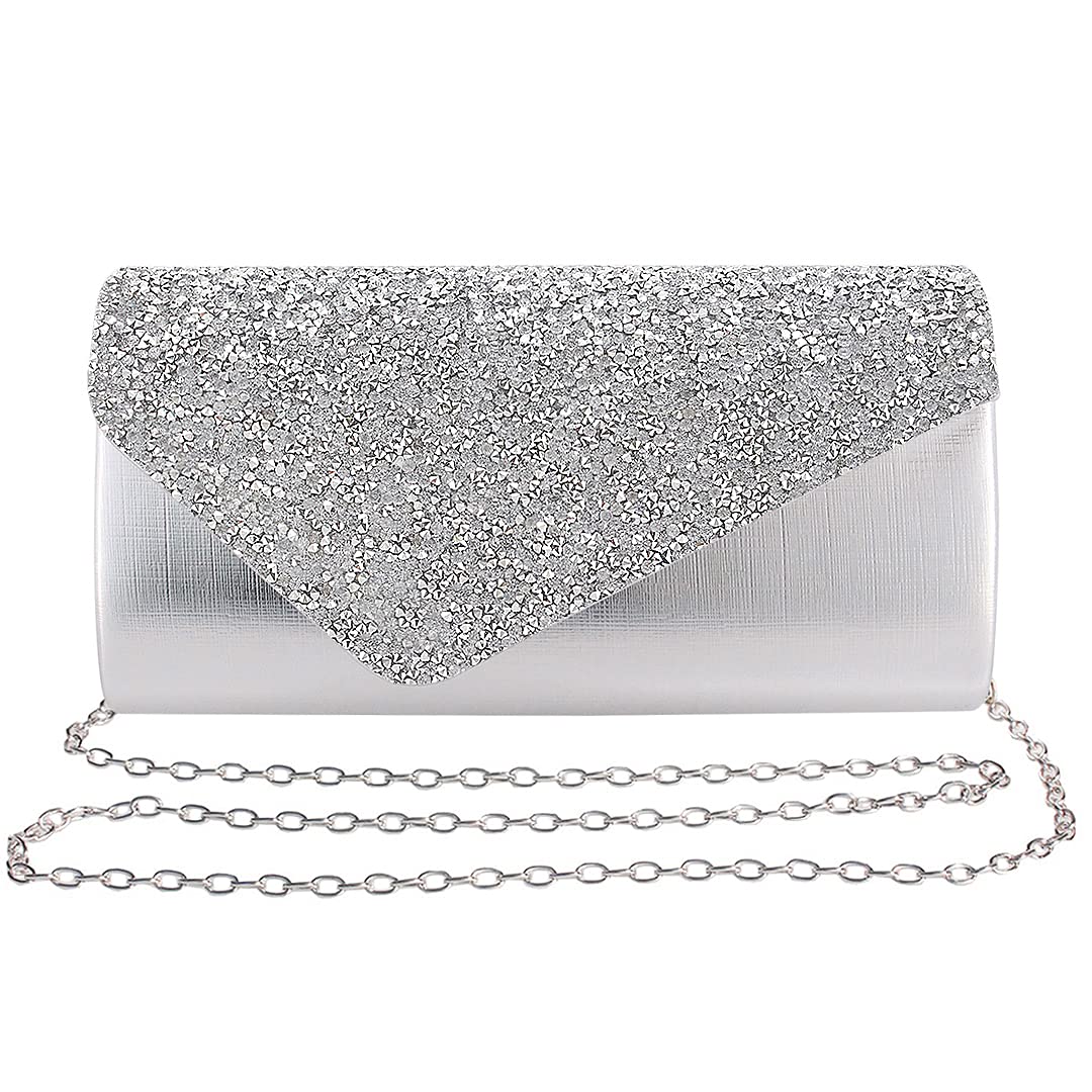 Gabrine Womens Evening Envelop Bag Handbag Clutch Purse Shiny Sequins Fabric Material for Wedding Party Prom