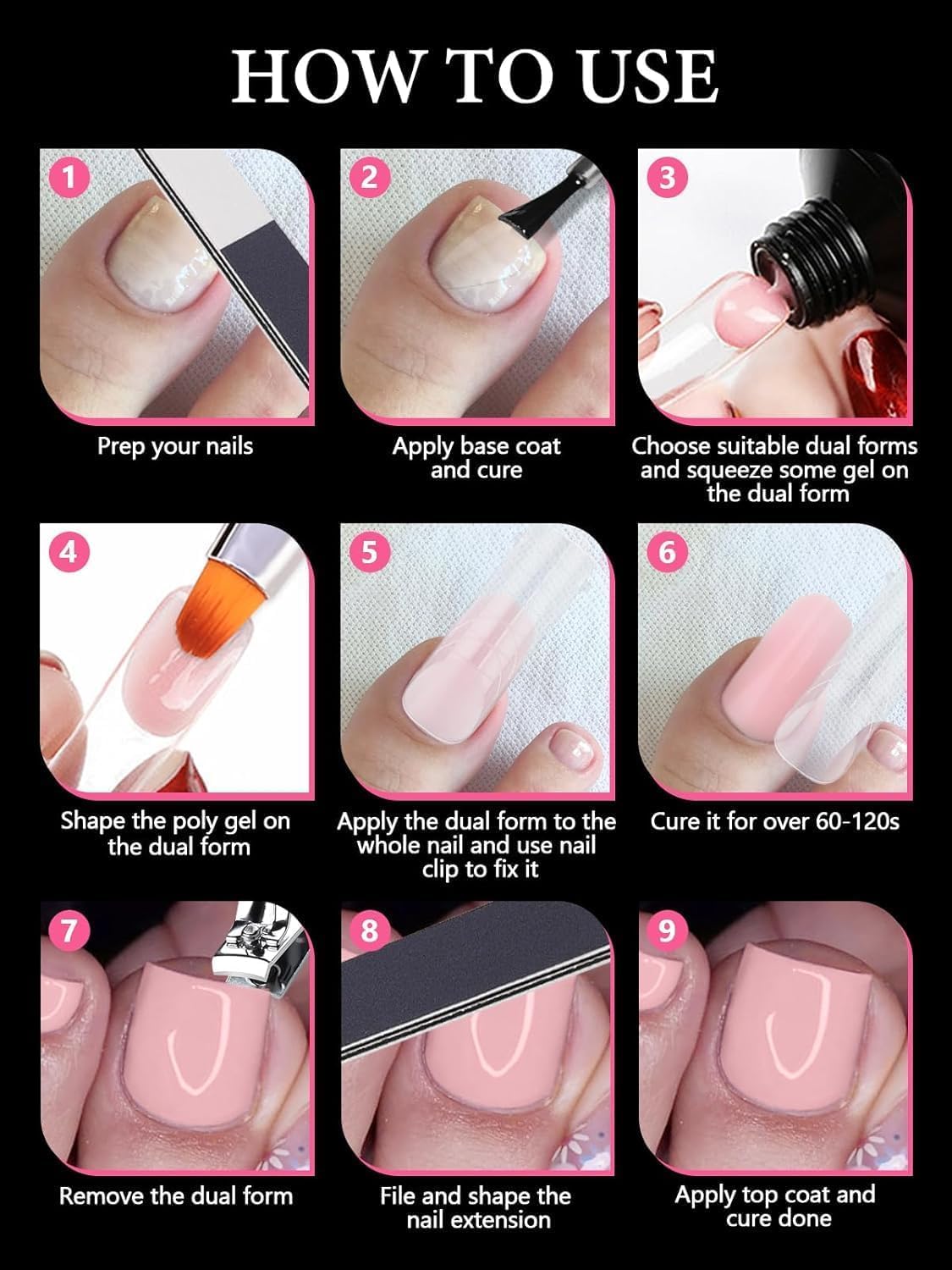 TOROKOM Unghie Finte Nail System Dual ToeNail Form, 120 PCS Matte Riutilizzabili Pedi Dual Form Kit Lunghe Quadrate Nail Form Acrilico Tips Unghi Strumenti
