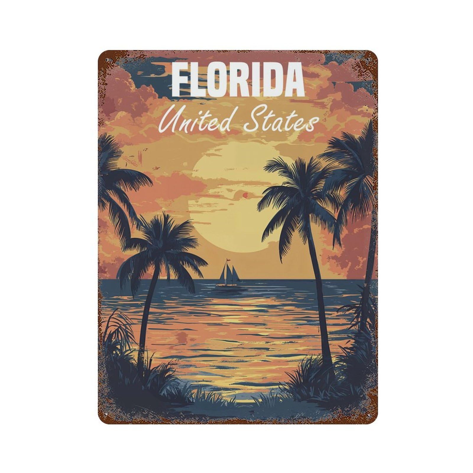 Florida Sunset Decorative Tin Sign 15.7"x11.8", Farmhouse Wall Decor for Living Room, Hallway And Home Decor