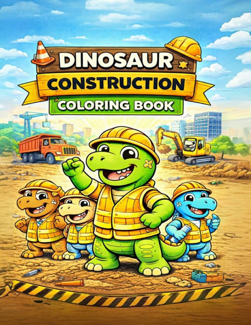 Dinosaur Construction Coloring Book for Kids Ages 4–8: Big and Easy Coloring Pages of Dinosaurs with Excavators, Bulldozers, Cranes and Dump Trucks — ... Construction Activity Book for Boys and Girls