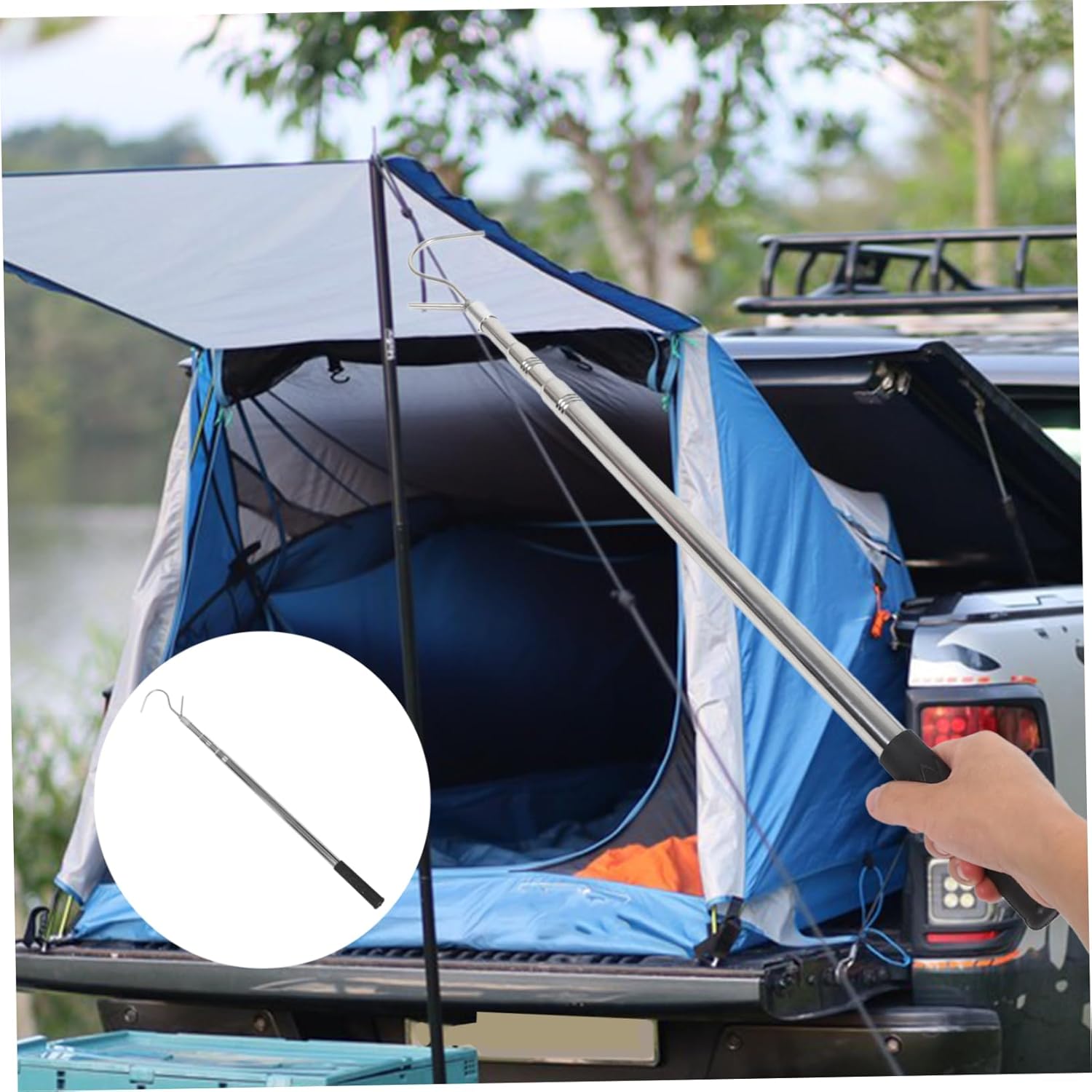 Rv Awning Opener Adjustable Portable Puller Telescoping Reach Rod for Camping Shelters Sunshade Canopy with Quick Extension Compact Storage Durable Design Collapses