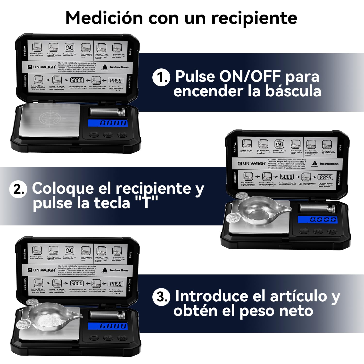UNIWEIGH Báscula miligráfica de 50 g/0,001 g de alta precisión, escala digital de mg con LCD/tara, báscula de joyería de 6 unidades, escala de microgramos para polvo, monedas, oro, báscula de recarga