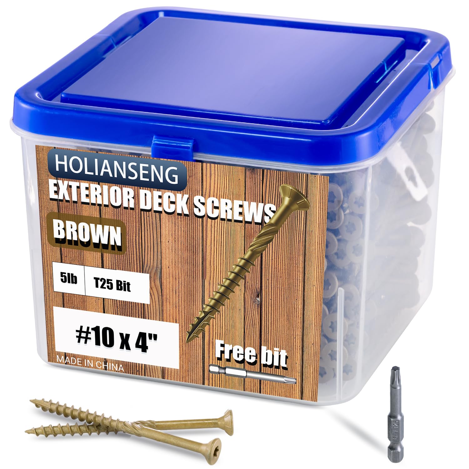 Deck Screws 4 Inch, #10 x 4, 5lb, 250Pcs Rust Resistant, Brown Epoxy Coated, Outdoor Screws, Torx/Star Drive, T25 Bit