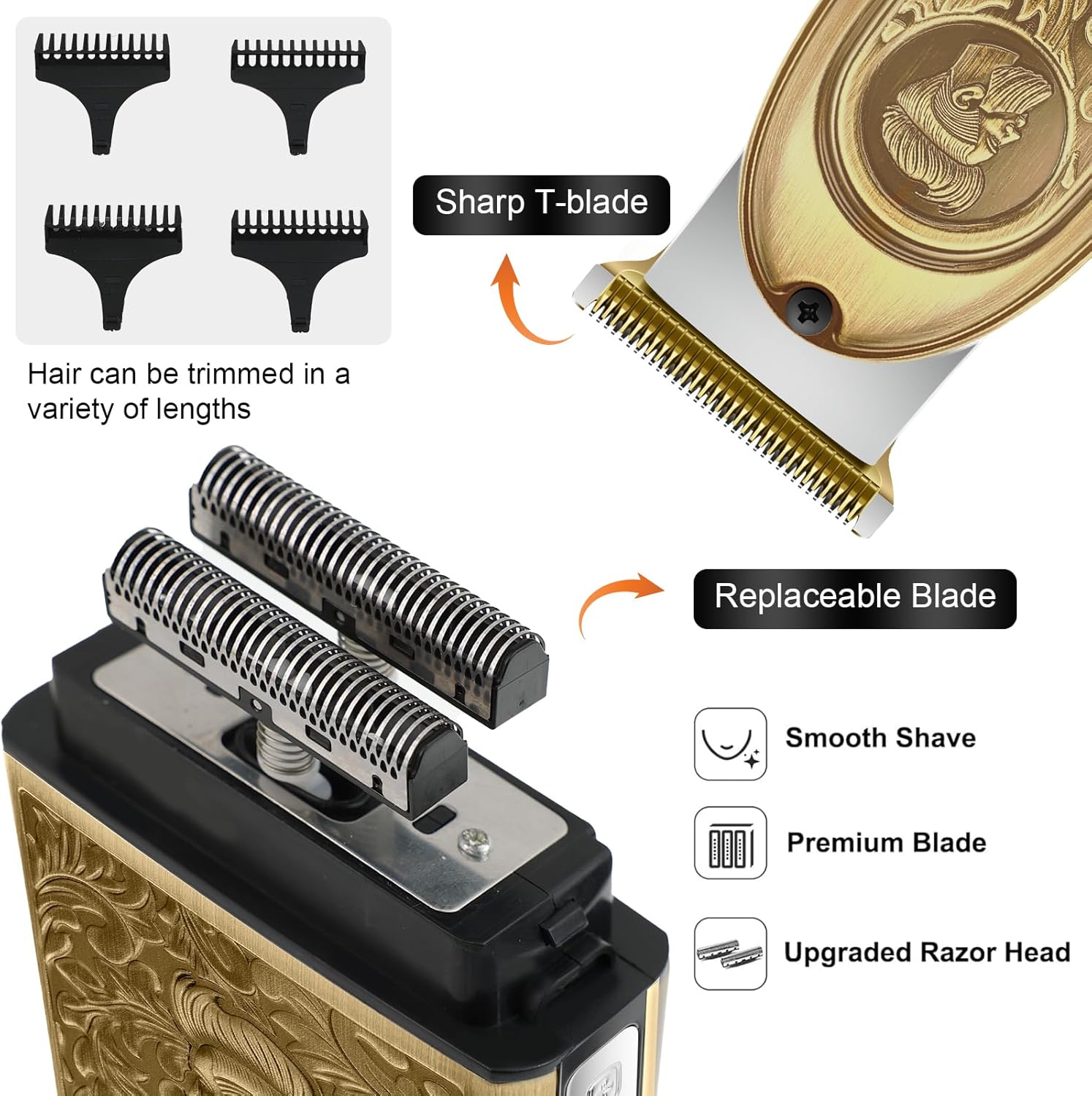 GEC Professional Men's Electric Razor & Barber Kit - Cordless Foil Shaver, Titanium T-Blades, 3-in-1 Multifunctional Trimmer for Beard, Hair, & Body Grooming – Travel-Friendly with Built-in Battery - Image 6