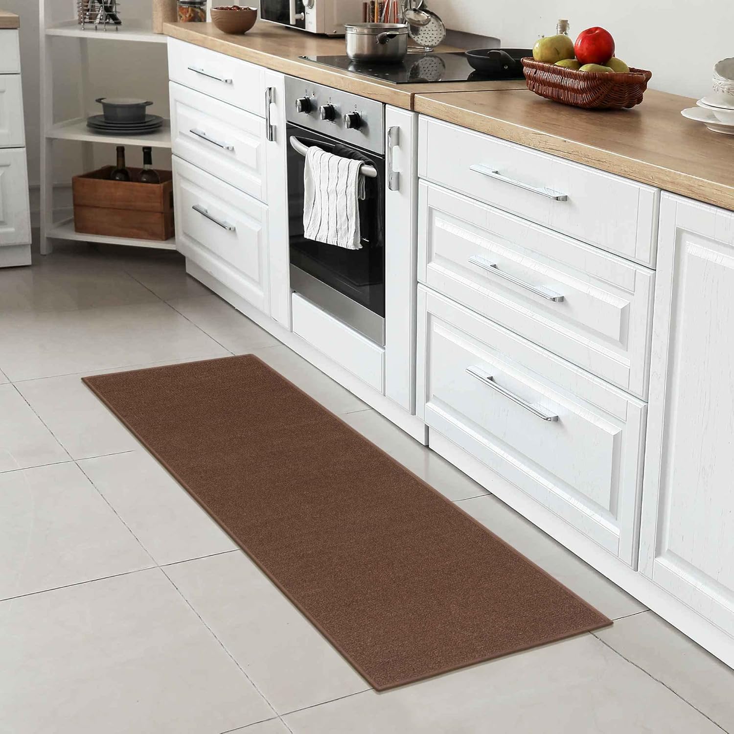 Ottomanson Ottohome Collection Rubberback Solid Design Runner Rug, 50 cm x 150 cm, Brown