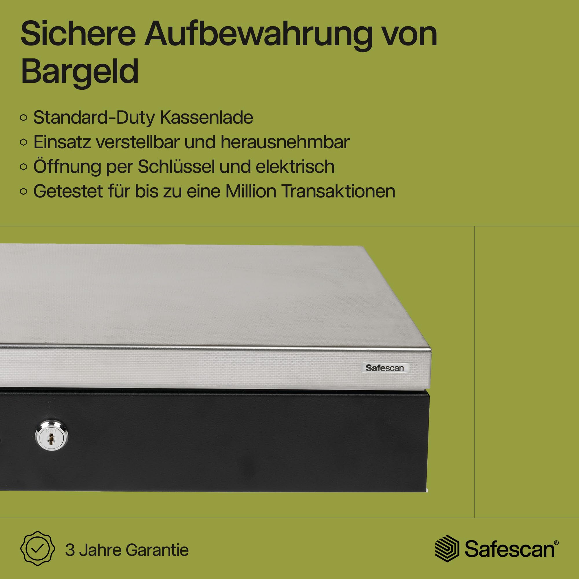 Safescan SD-4617S Klappdeckel-Kassenlade mit 6 Fächern für Banknoten und 8 für Münzen - Kassenlade mit RJ-12 Anschluss (z.B. Registrierkasse) - Solide Kassenlade von 46 x 17 x 10 cm