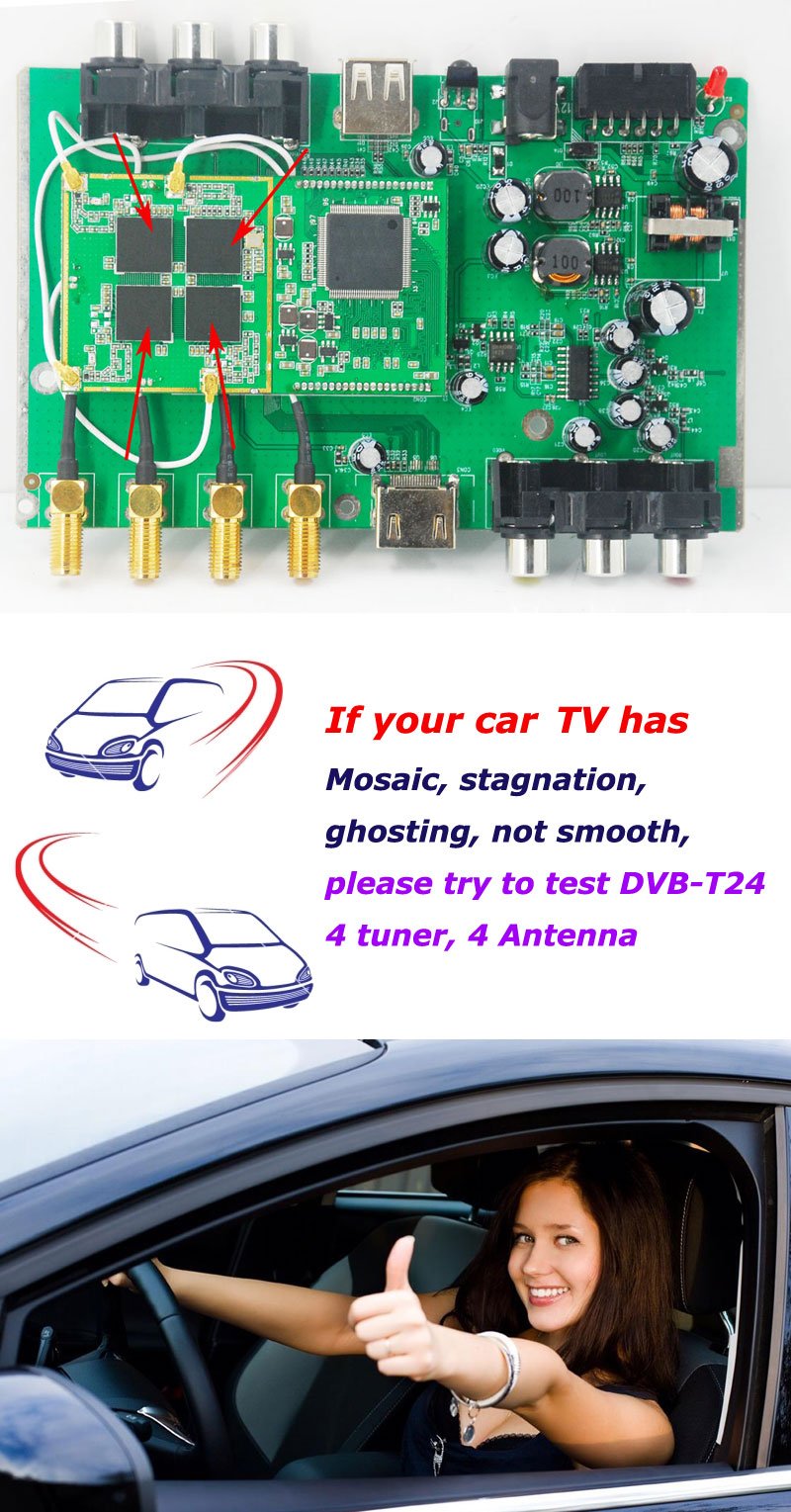 DVB-T24 Coche DVB-T2 TV Receptor 4 sintonizador 4 Antena USB HDMI HDTV Rusia Alta Velocidad