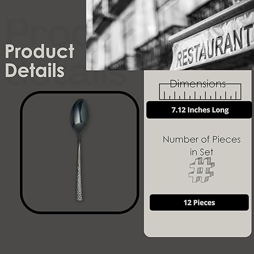 Miniatura 2 de Steelite Varick Malcolm - Cucharas ovaladas para postre, textura martillada con espejo, mango moderno, utensilios de acero inoxidable 1810,