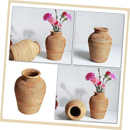 Miniatura 4 de WOONEKY Florero de ratán decorativo para flores artificiales secas para centros de mesa del hogar, decoración rústica bohemia