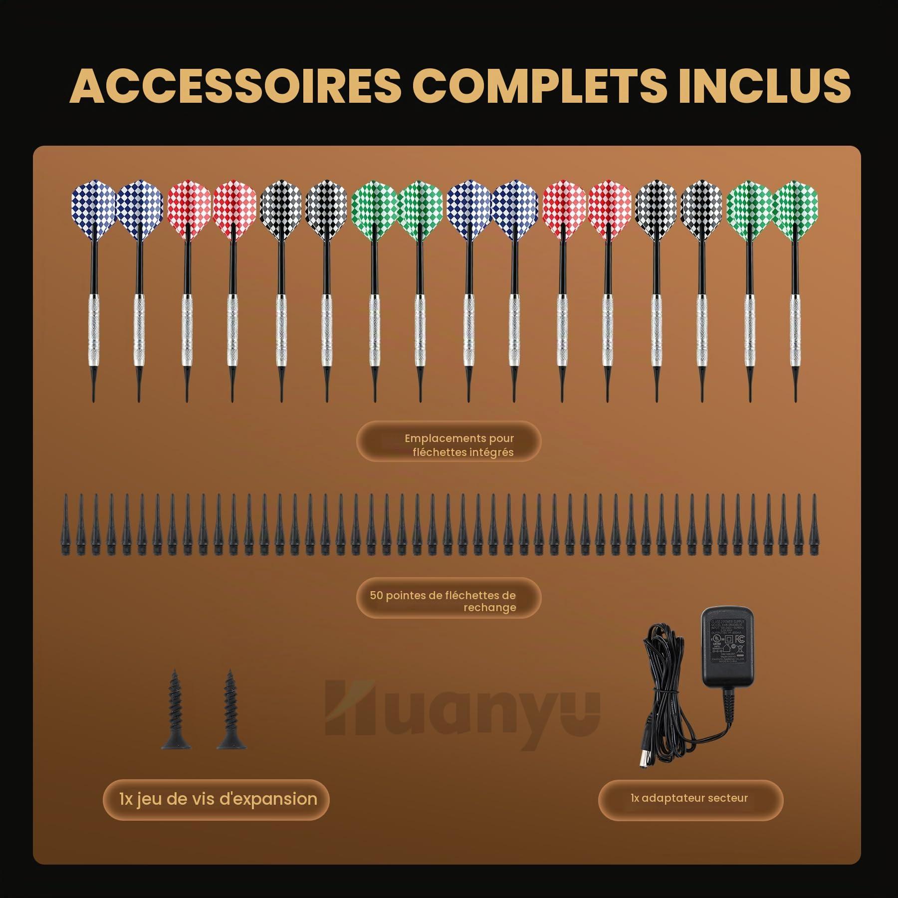Huanyu Cible électronique Ensemble de Cible LED pour Adultes avec 12 fléchettes à Pointe Souple pouvant accueillir jusqu'à 8 Joueurs, 25 Jeux, adapté aux salles de Jeux familiales et aux Jeux de Bar