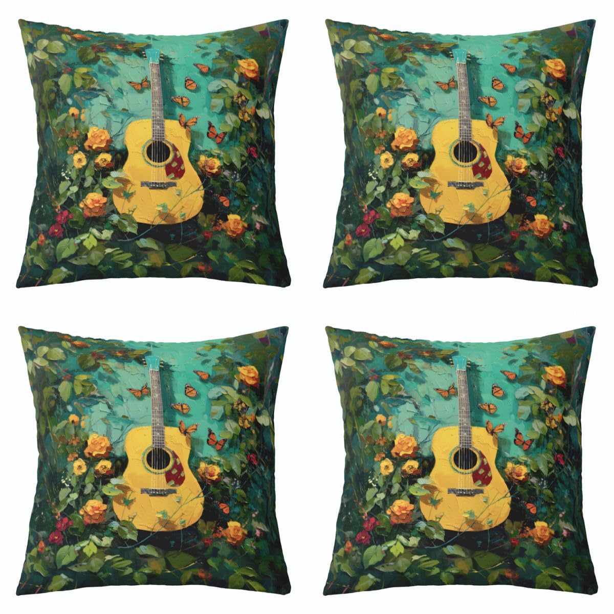 Homewish Juego de 4 fundas de almohada de guitarra musical, 20 x 20 pulgadas