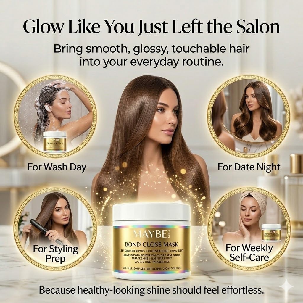 Maybe Paris Bond Gloss Hair Mask - Natural Deep Repair Hair Mask - Moisturizing Cream for Dull and Fragile Hair, 6.76 oz