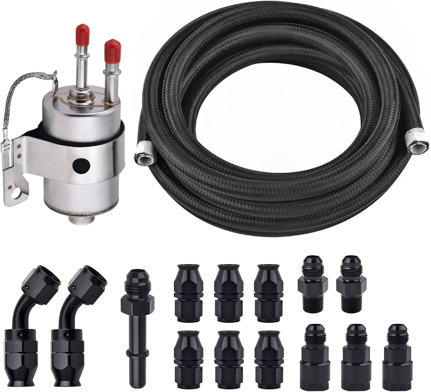 EVIL ENERGY LS Swap 58PSI Fuel Filter Regulator with 6AN 25FT PTFE EFI Fuel Hose Line Kit Black