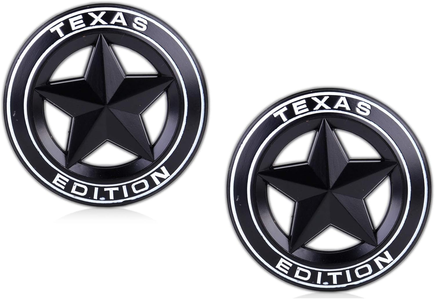 Muzzys (Set of 2) Texas Edition Star Black/White Round 3" Shield Emblem Universal StickOn FITS Tundra, Tacoma, F150, Silverado, Titan, Hood, Door, Tailgate, Grille, Fender, etc