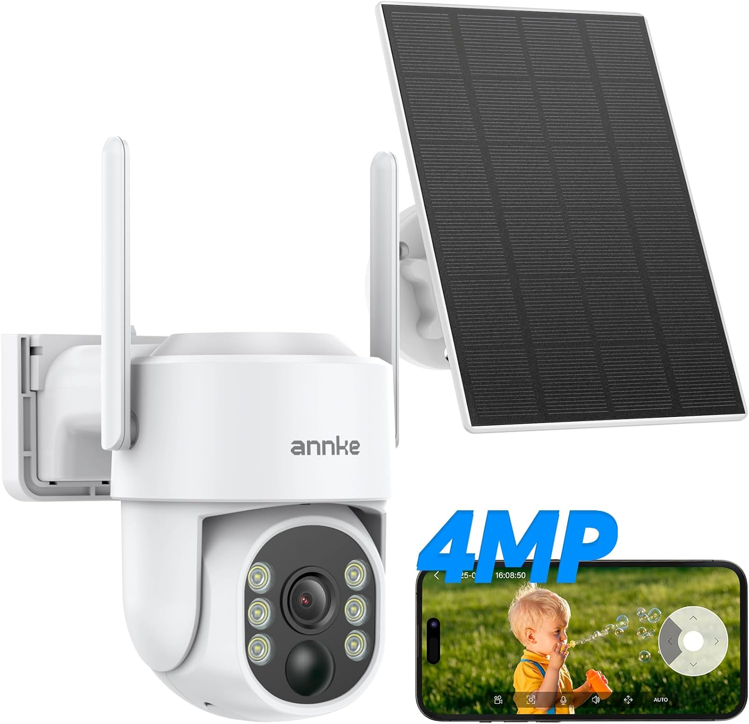 ANNKE 4MP Solar Security Cameras Outdoor Wireless, 9000mA Battery for WiFi Camera, 2 Way Audio, Human detection, 360° Pan & Tilt, PIR Detection, Color Night Vision, Up to 256G Storage, Alexa Supported