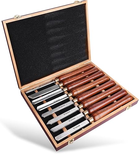 Miniatura 1 de VANSORK Juego de cinceles de torno de madera HSS de 8 piezas con caja de madera, herramientas de torno de madera para proyectos de carpintería