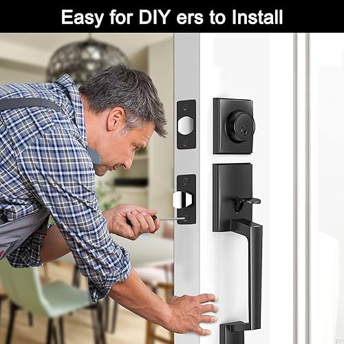 Miniatura 4 de Juego de manijas de puerta juego de manijas de puerta doble negro mate resistente con manija juego de cerradura de puerta doble para puertas