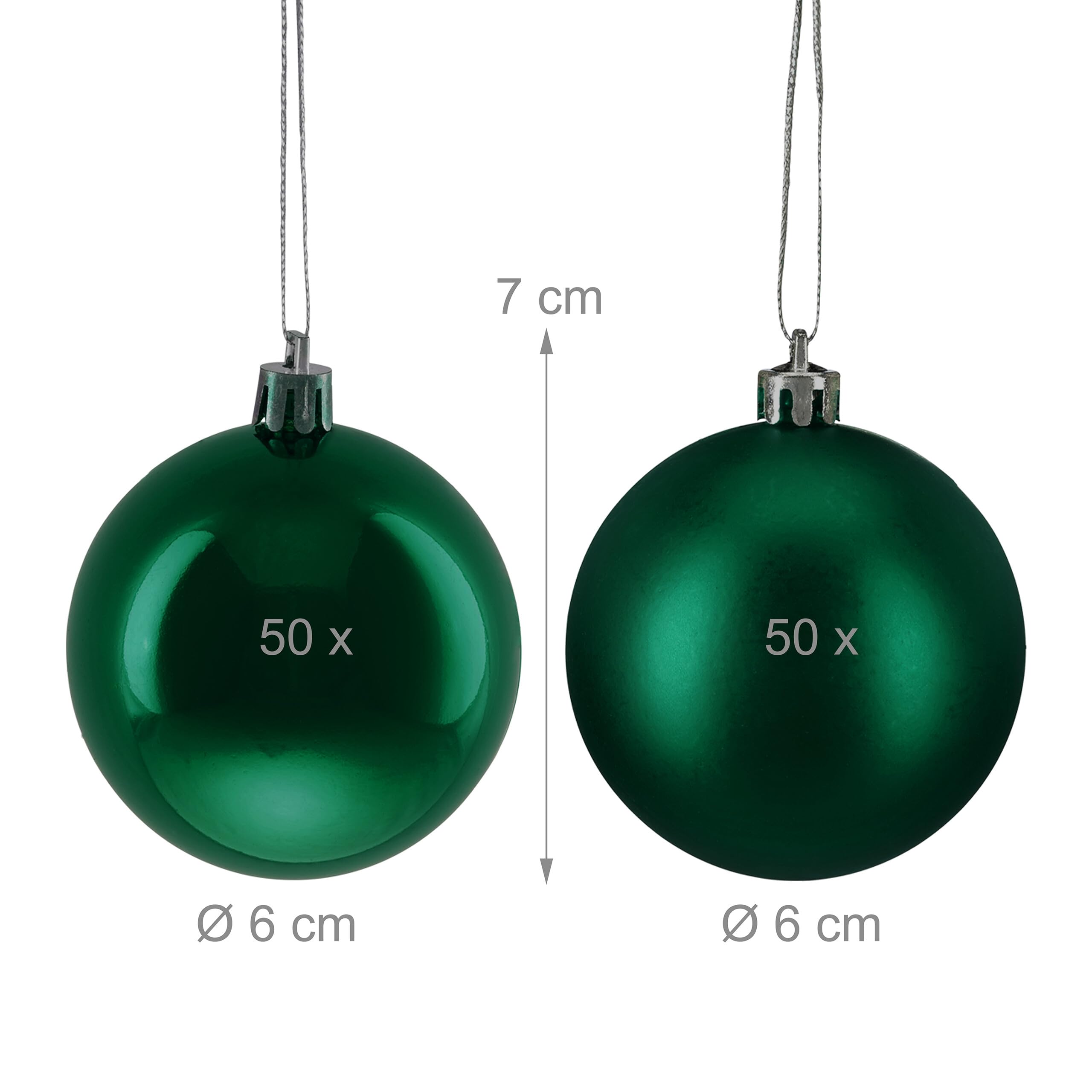 Relaxdays Boule de Noël, lot Pratique de 100, Plastique Robuste, pour décorer Le Sapin, diamètre : 6 cm, Vert foncé