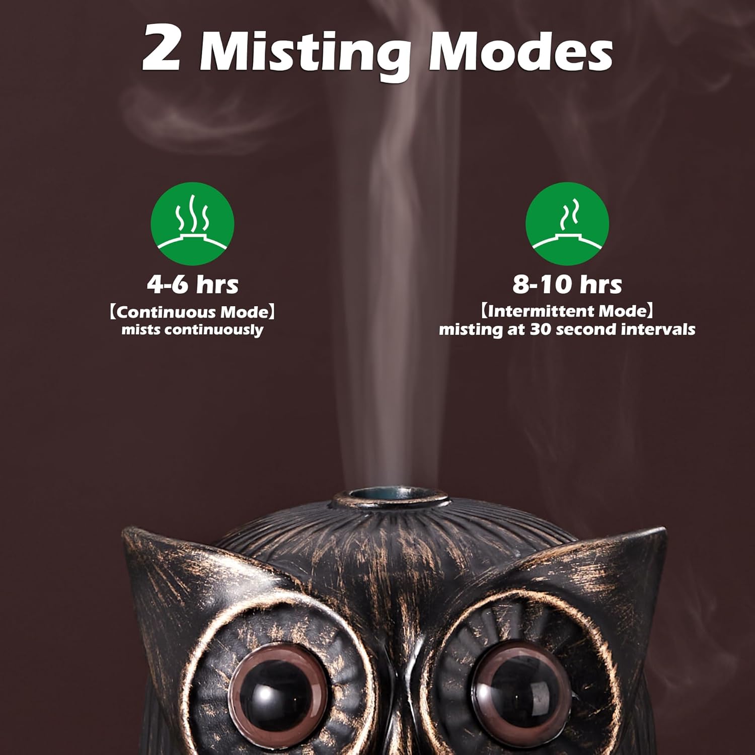 ALIEYE Owl Essential Oils Diffuser, Upgraded Design Ceramic Hand-Painted, 200ML Quiet Cool Mist Humidifier with Waterless Shut-Off, 7 Colors LED Lights & 2 Mist Modes for Bedroom Home Office, Brown