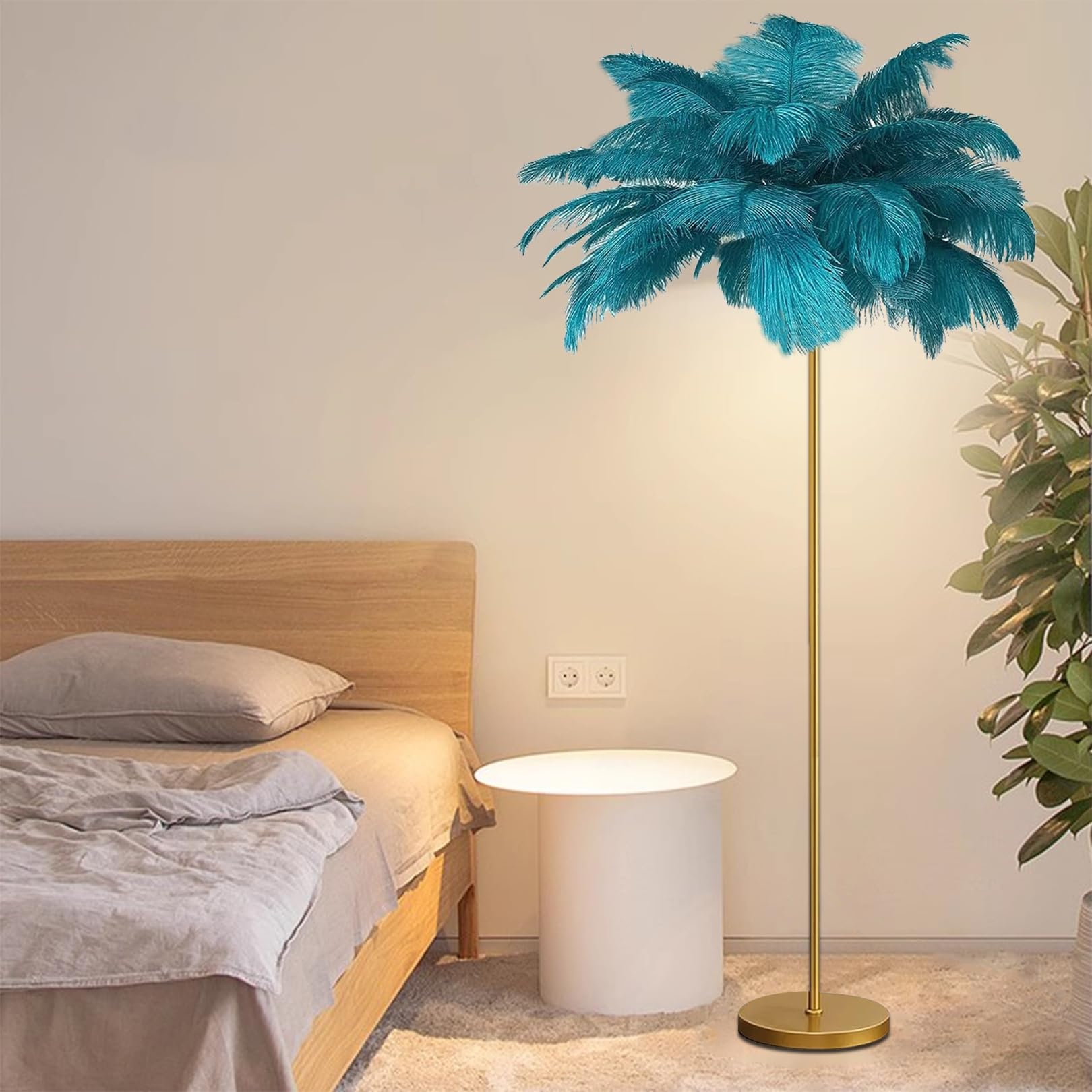 Lámpara de pie de plumas naturales y pantalla elegante para lámparas de dormitorio moderno 8