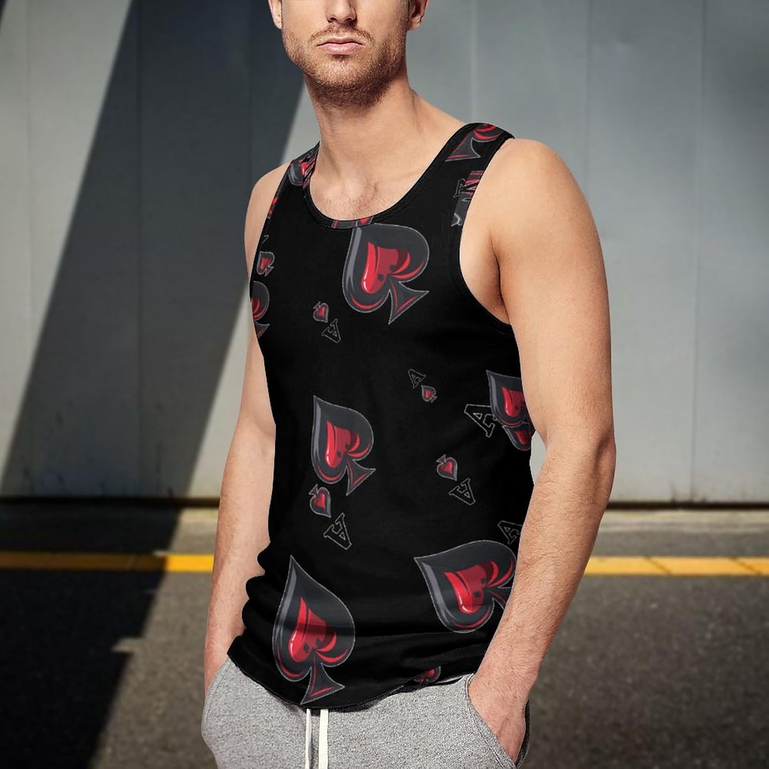 Aceess Cards Poker Men's Tank Top Sleeveless Muscle Shirts Vest Beach T Shirts for Workout Gym