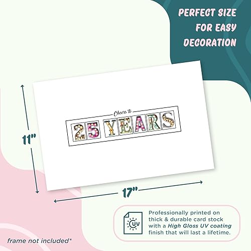 Miniatura 3 de L & O Goods Tablero distintivo para fiesta, cartel decorativo de cumpleaños 25, cartulina, 11 x 17 pulgadas, sin marco