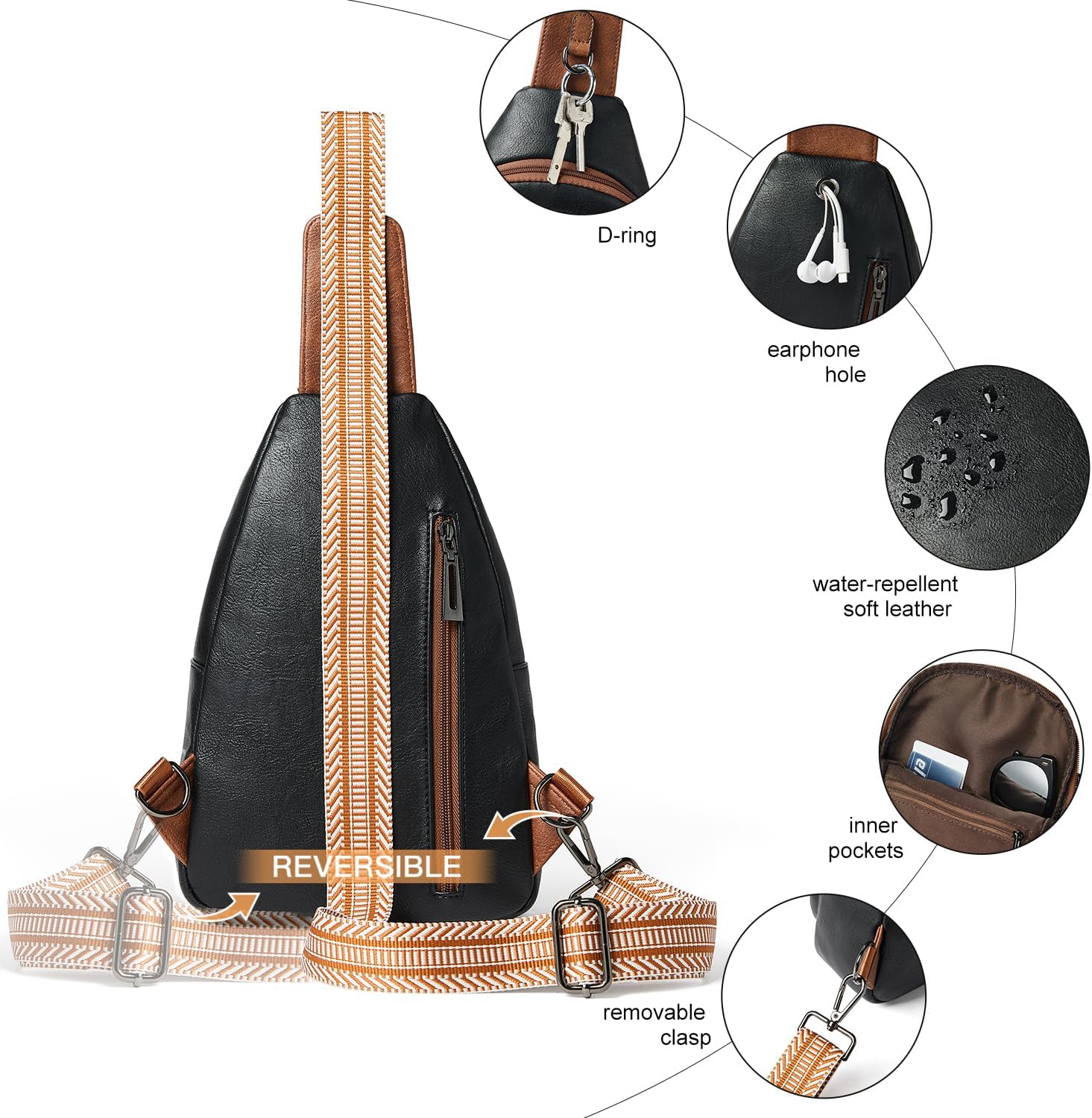 7L Sling Bag For Women Men Backpack Fanny Pack Crossbody Chest Travel Shoulder Belt Bags Purse Handbag PU Leather - Image 6