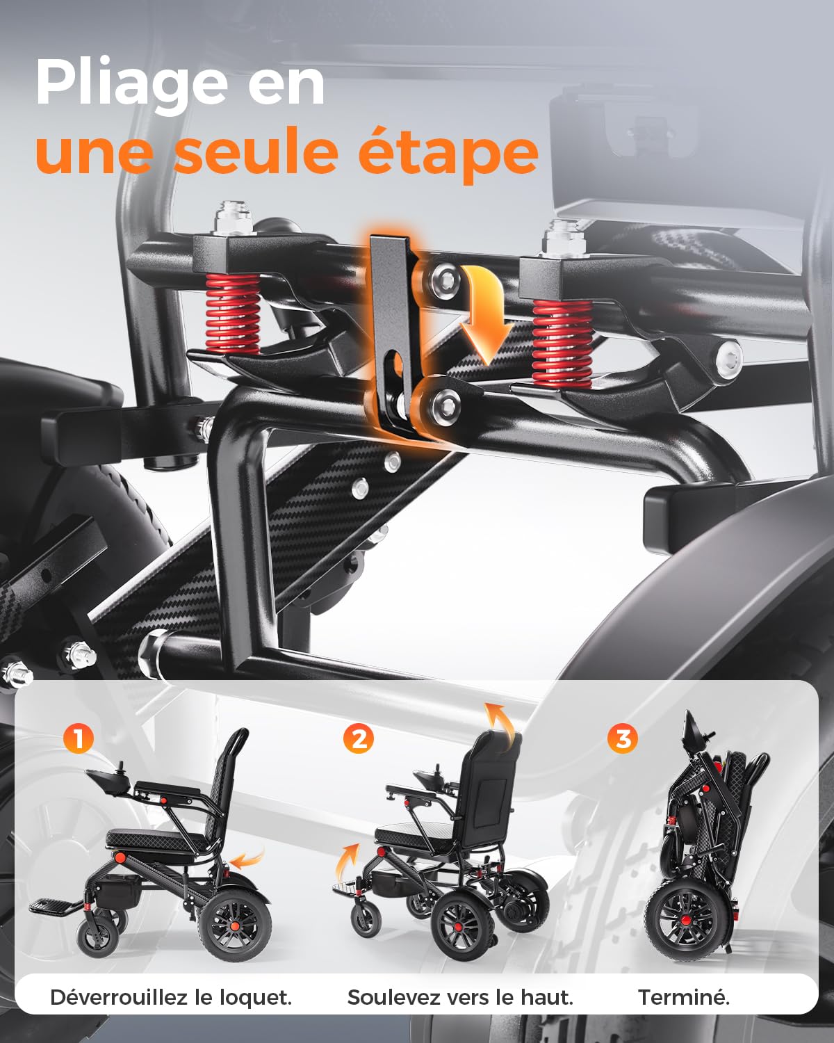 19KG Fauteuil Roulant Electrique Pliable, Leger, pour personnes âgées | Ultra léger alliage d'aluminium, Handicapé Adulte, Batterie Lithium 20Ah, autonomie 25 km, charge 150 kg, moteur 500 W