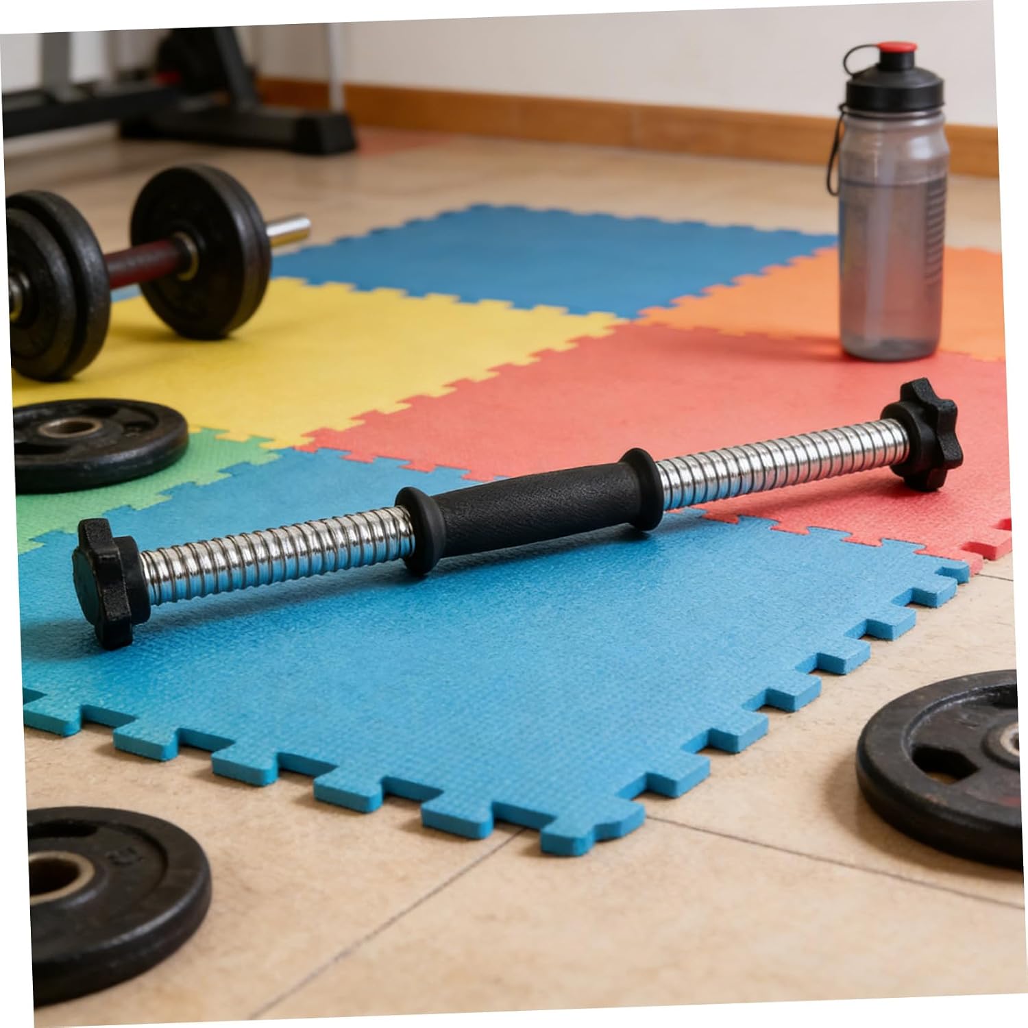 2pcs Adjustable Threaded Dumbbell Handles with Non-slip Grip and Spinlock Collars, 41cm Vinyl-coated Steel Bars for Home Strength Training and Weight Plate Replacement