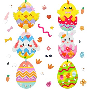 Isisyu Children's Easter Crafts Pack of 12 Easter Craft Set Easter Eggs Easter Chicks Rabbits with Self-Adhesive for Crafts Creative Crafts Craft for Easter Decoration Easter Gifts