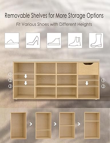 Miniatura 115 de DINZI LVJ Banco de zapatos, banco de almacenamiento de entrada con cajón y 8 cubículos, estantes ajustables, organizador de zapatos para sala de