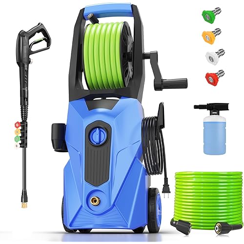 Electric Pressure Washer 5000 PSI 2.8 GPM Power Washers Electric Powered with 33ft Pressure Hose, 4 Nozzle and Foam Cannon, powerwashers for Home, Cars, Fences, Patio, Upgraded Blue