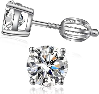 Sparkling CZ Diamond Stud Earrings with Screw Back 925 Sterling Silver 5A+ Cubic Zirconia Stud Earrings for Women/Men, Long & Thick Post Ear Studs 4MM-8MM